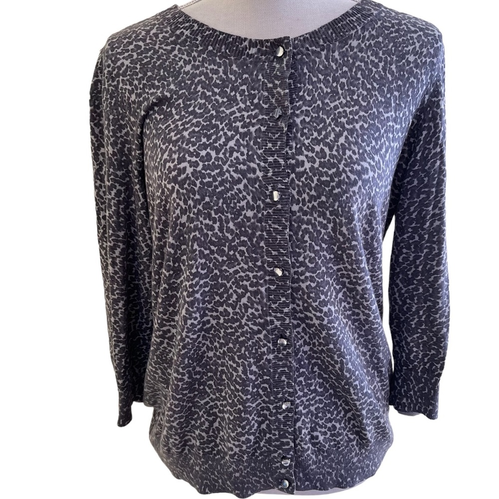 Talbots Woman Grey Tone on Tone Mini Leopard Print Cardigan 0X